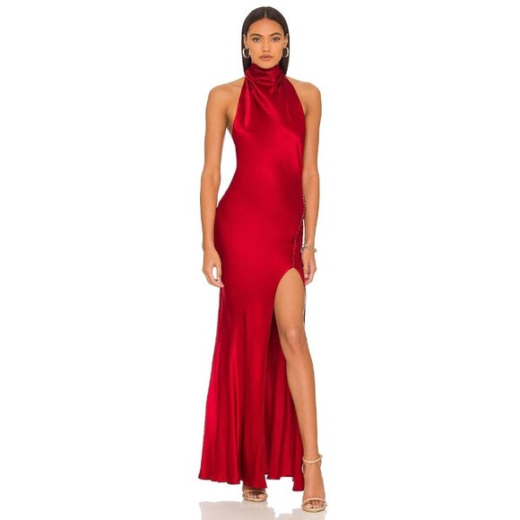 Revolve Sau Lee Penelope Gown Red Satin Dress Backless Maxi NWT - Picture 1 of 16